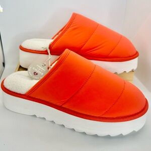 NWT Anthropologie MAEVE Coral White Puffy Quilted Platform Slippers Slides XL 12